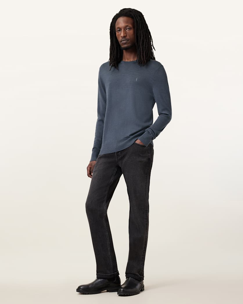 all saints Mode Merino Crew Neck Ramskull Sweater Pitched Blue