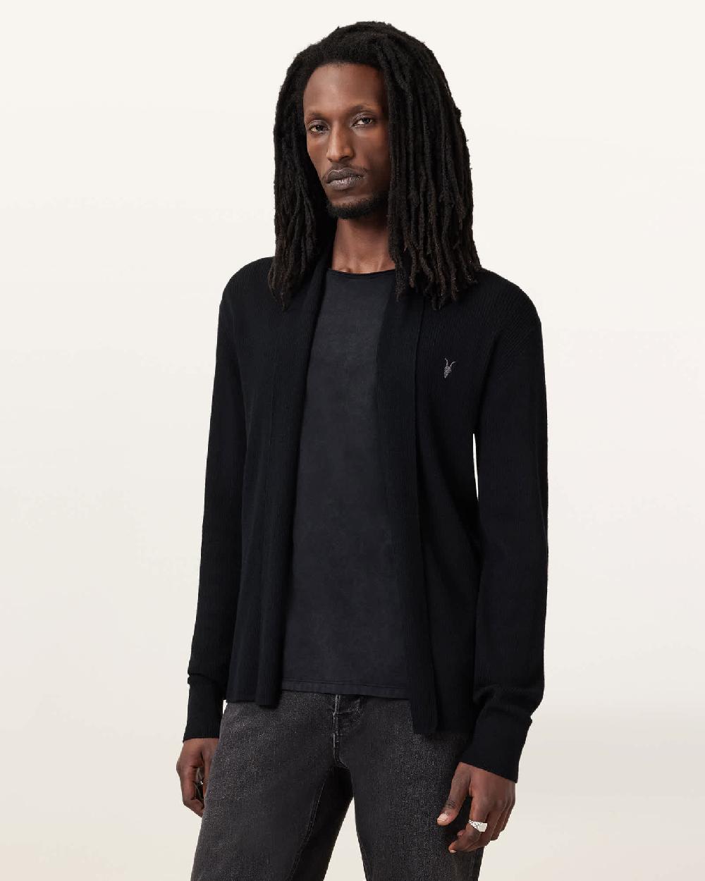 All Saints Mode Merino Ramskull Open Cardigan Black
