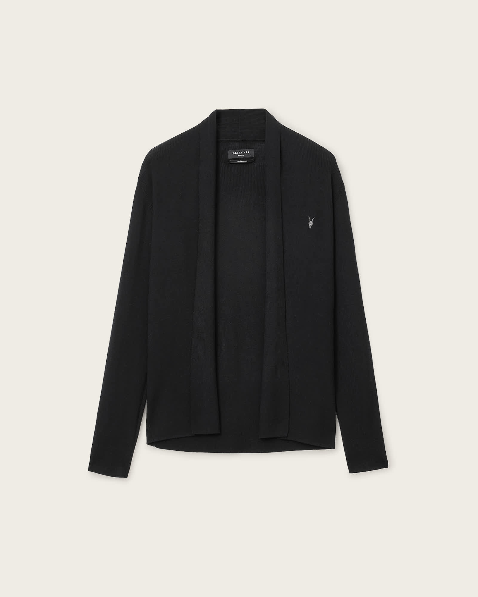 All Saints Mode Merino Ramskull Open Cardigan Black