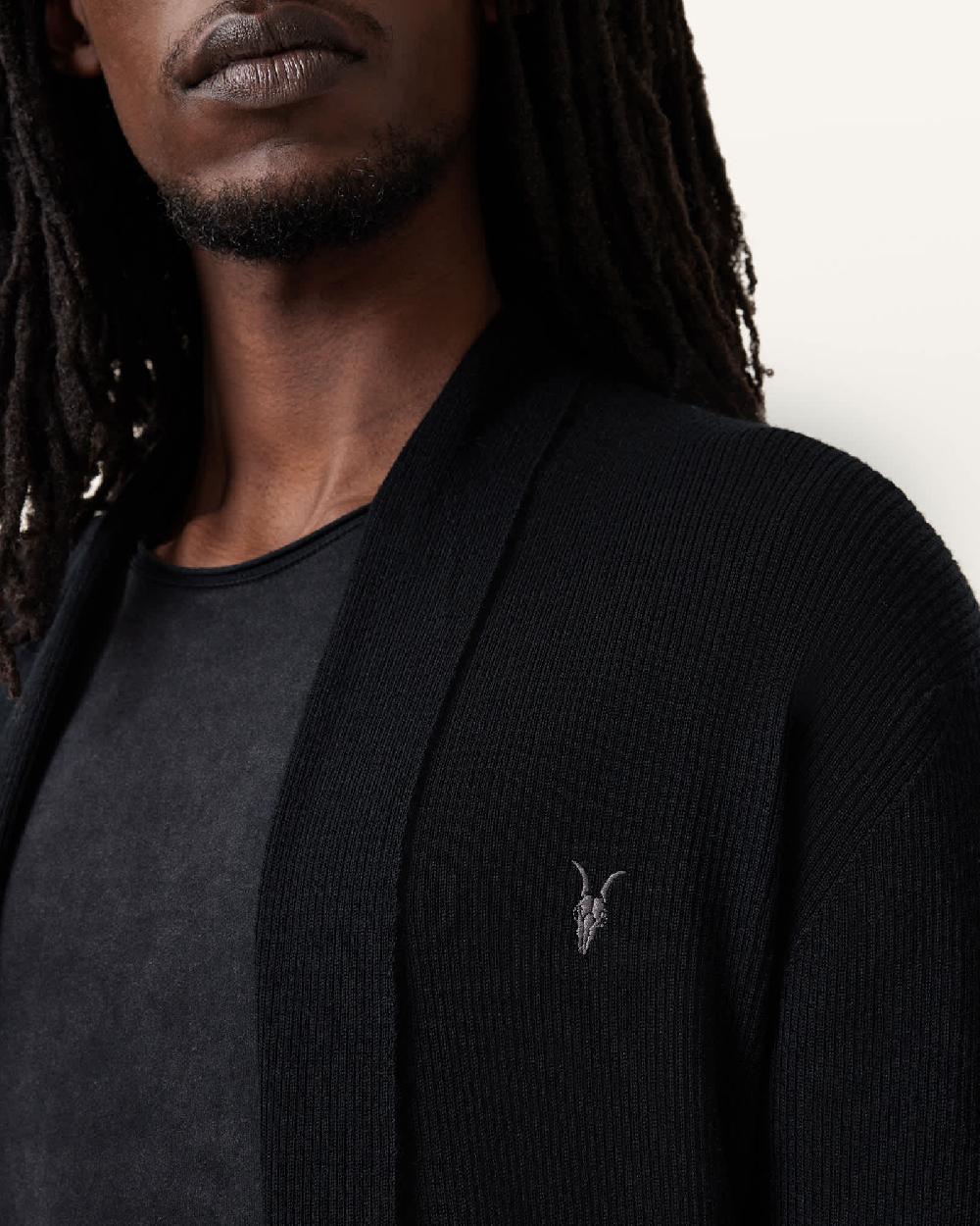 All Saints Mode Merino Ramskull Open Cardigan Black