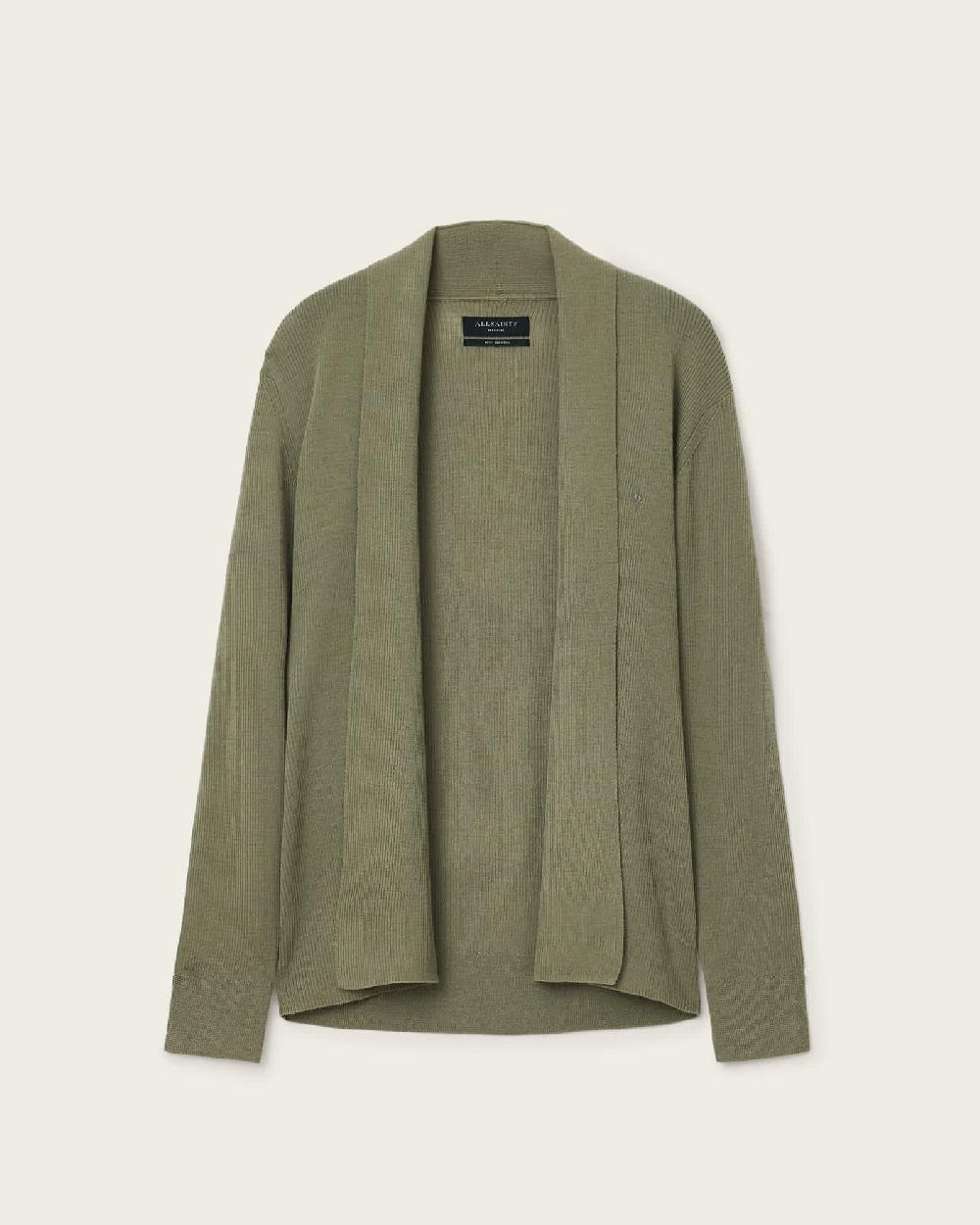 All Saints Mode Merino Ramskull Open Cardigan LIGHT ASH GREEN