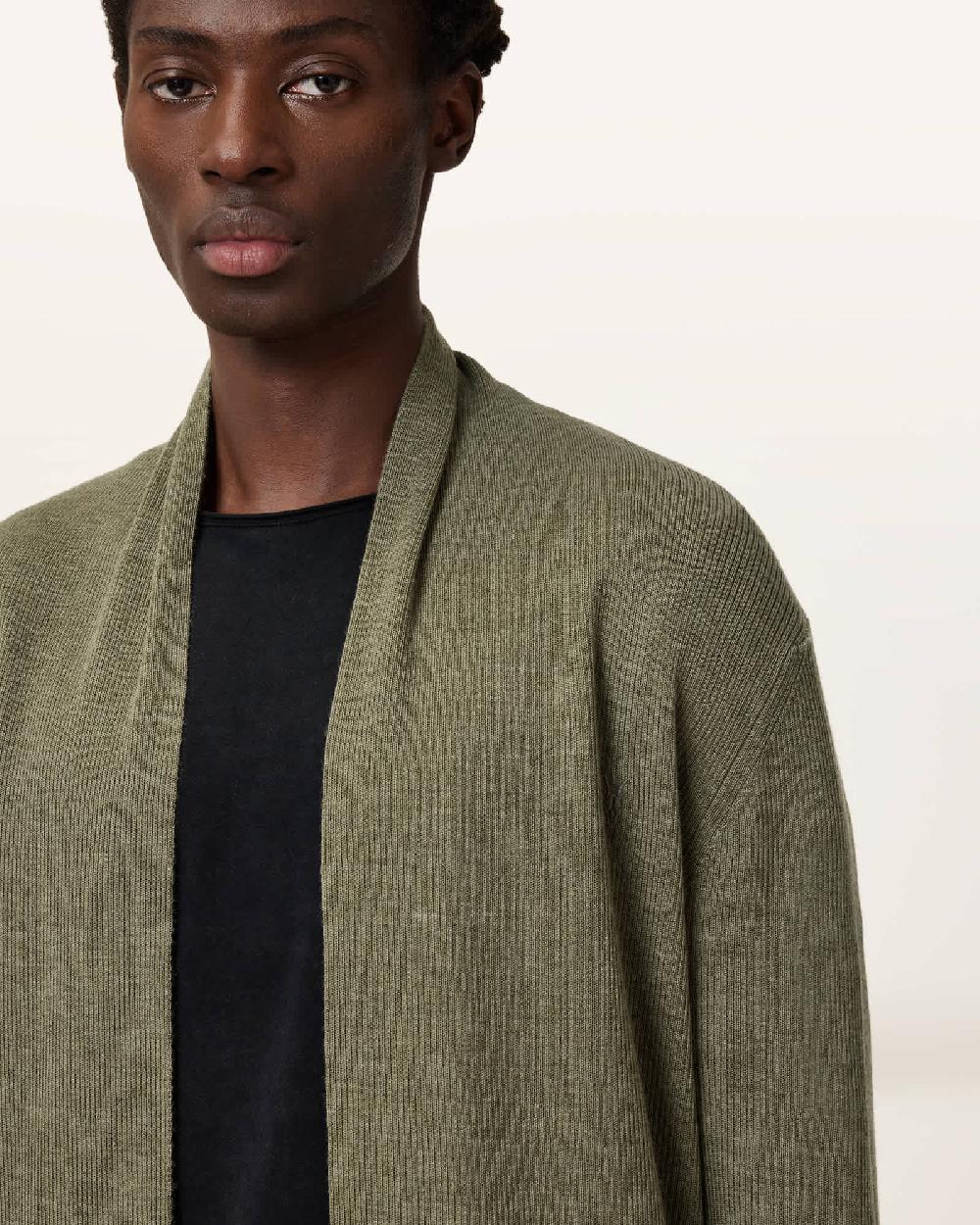 All Saints Mode Merino Ramskull Open Cardigan LIGHT ASH GREEN