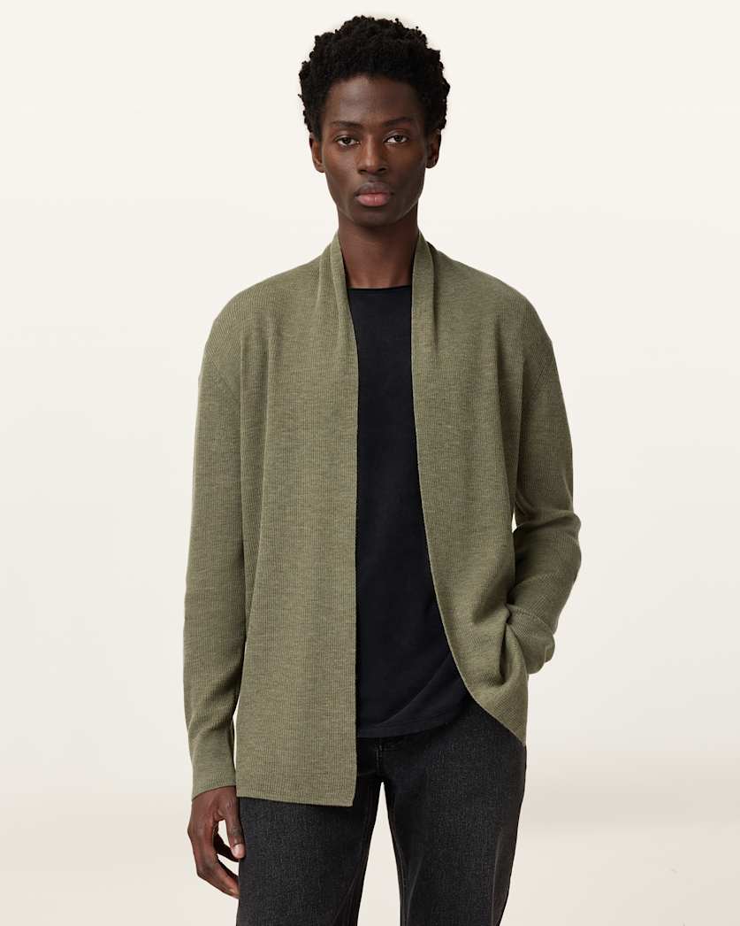 all saints Mode Merino Ramskull Open Cardigan LIGHT ASH GREEN