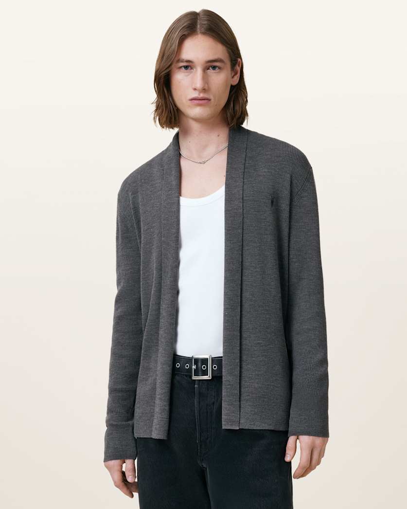 all saints Mode Merino Ramskull Open Cardigan Monument Gray
