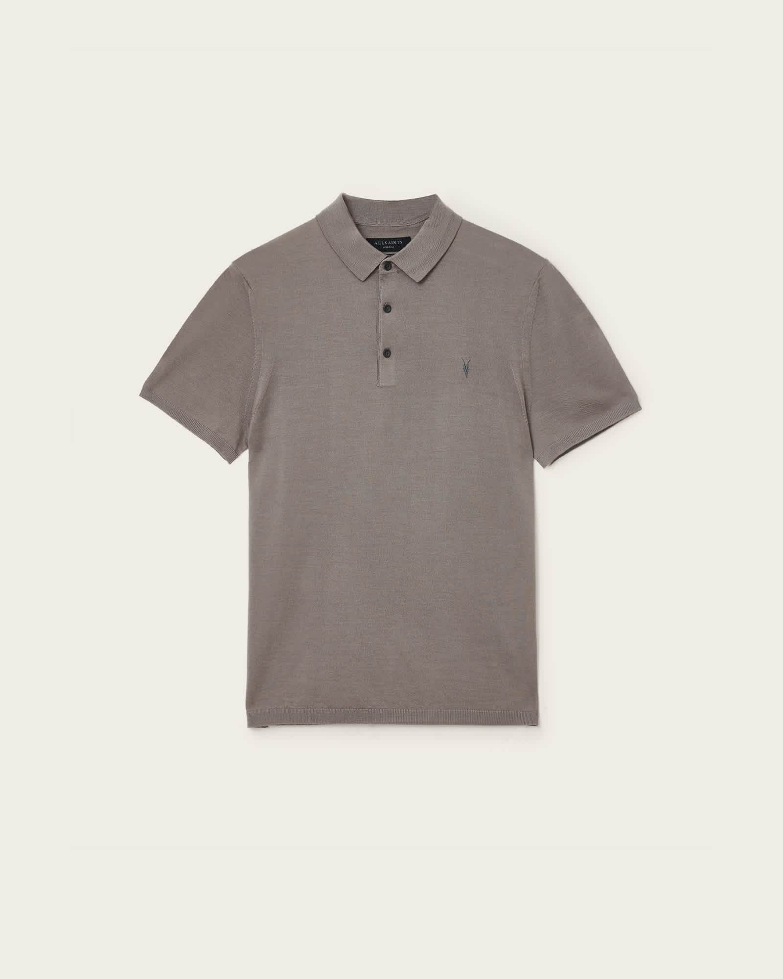 All Saints Mode Merino Short Sleeve Polo Shirt Chestnut Brown