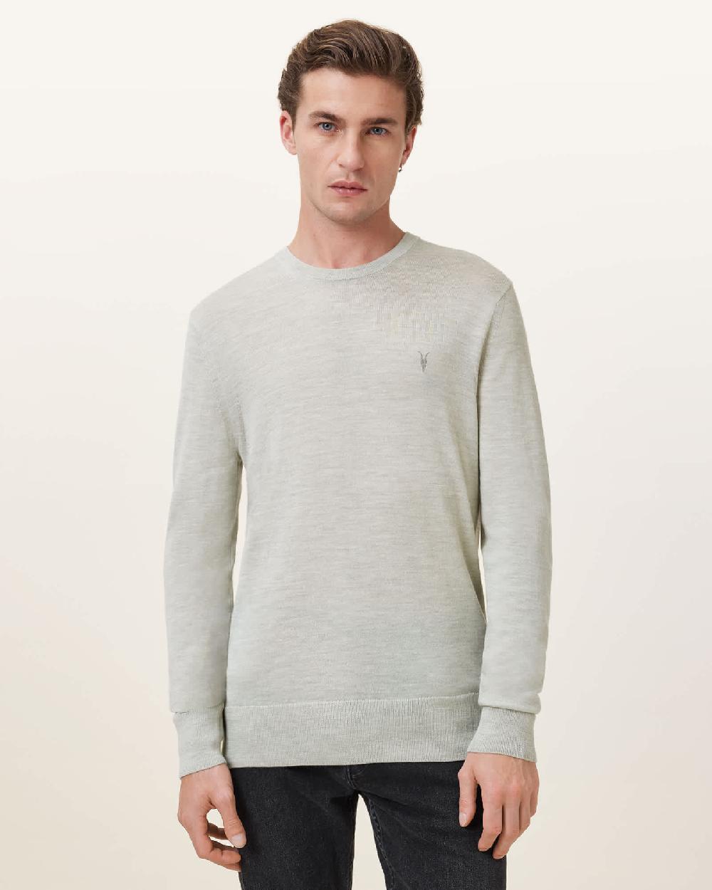 All Saints Mode Merino Wool Ramskull Sweater Slate Green