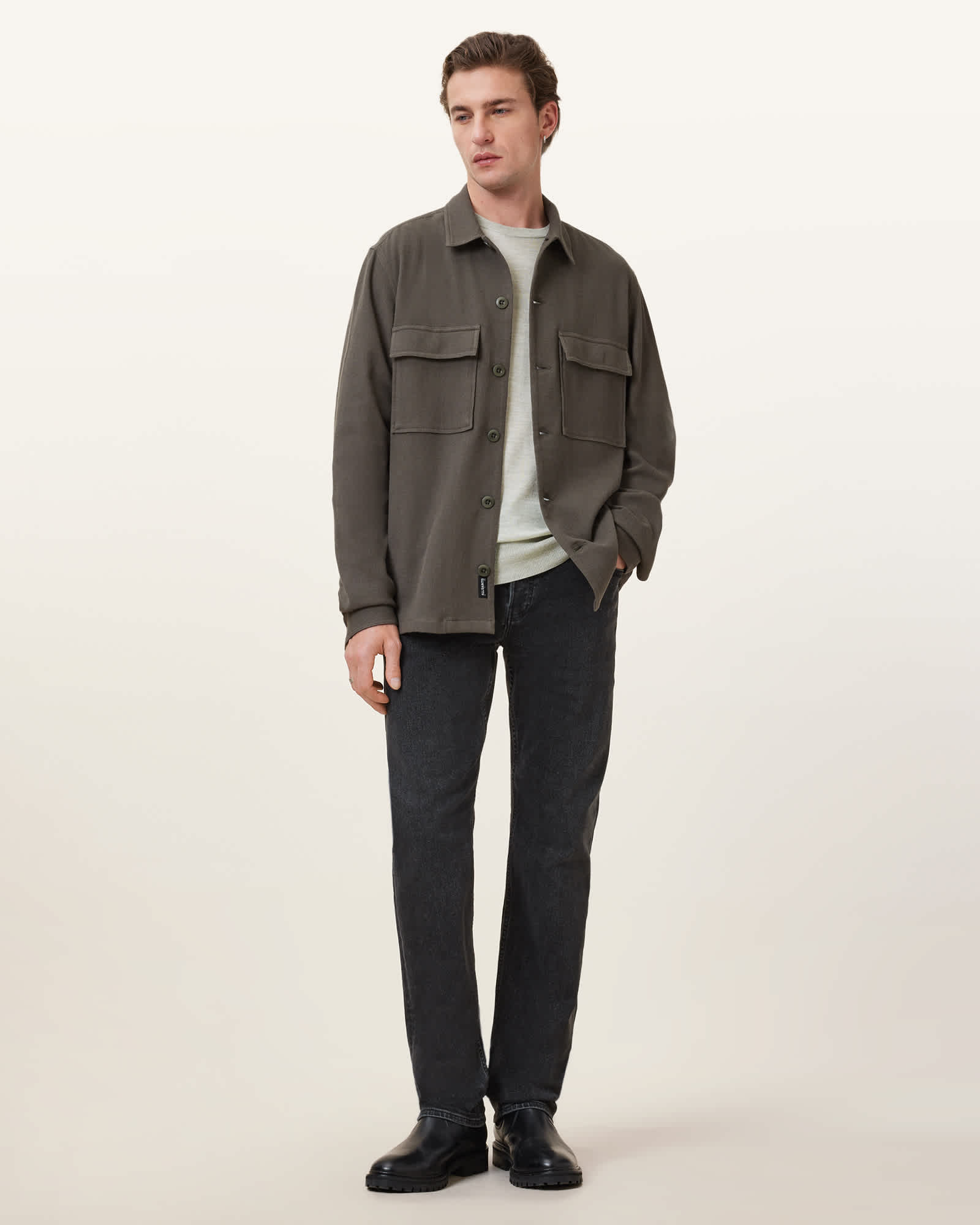 All Saints Mode Merino Wool Ramskull Sweater Slate Green