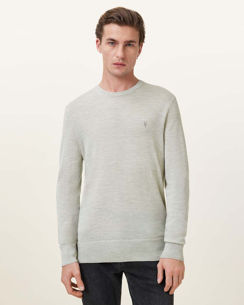 all saints Mode Merino Wool Ramskull Sweater Slate Green