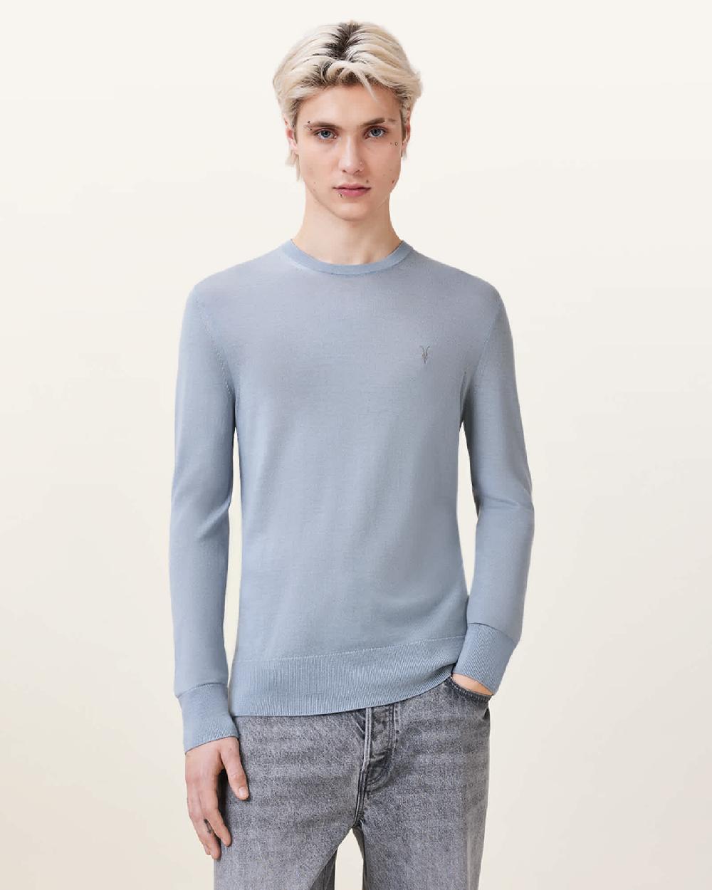 All Saints Mode Merino Wool Ramskull Sweater Willow Blue