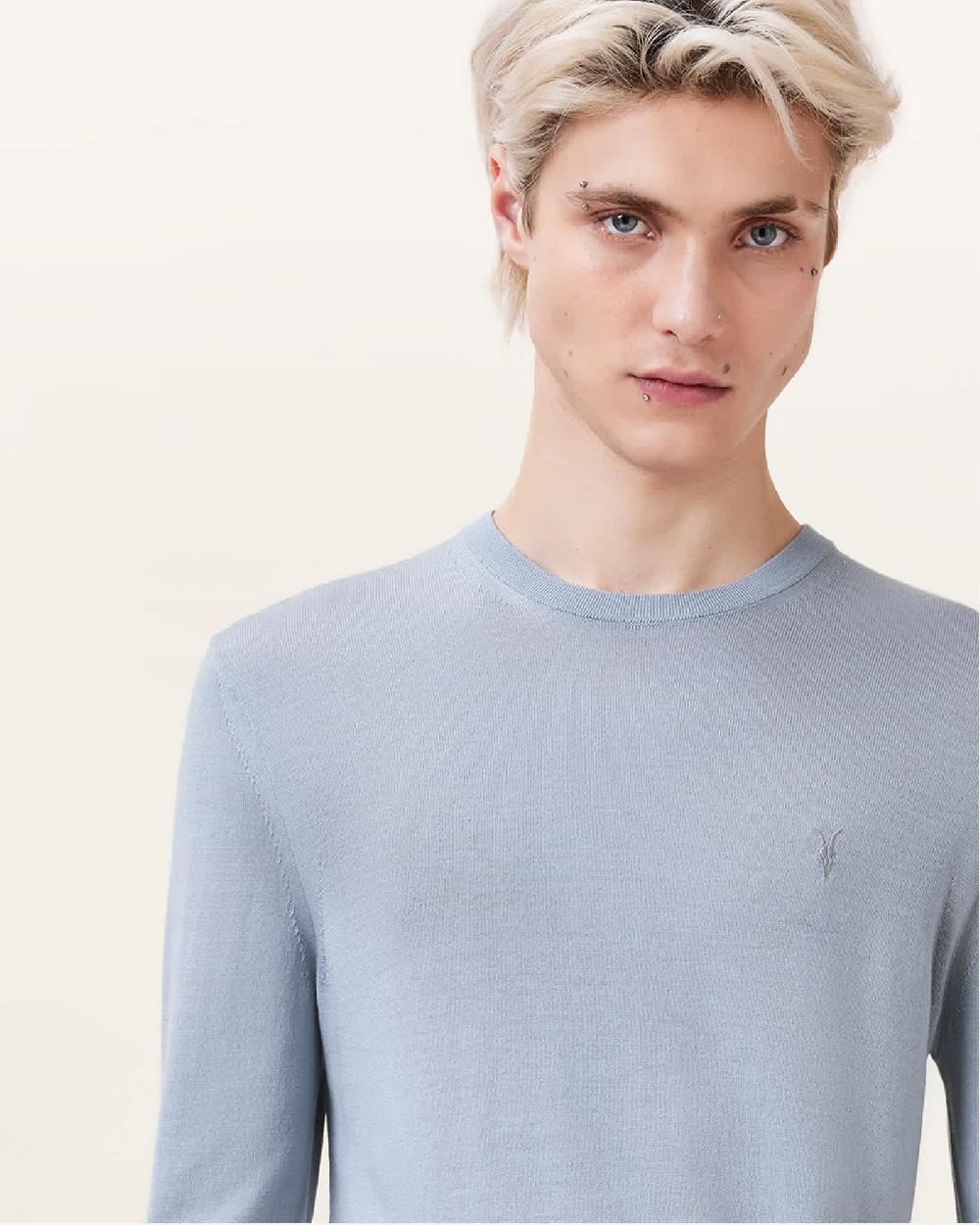 All Saints Mode Merino Wool Ramskull Sweater Willow Blue