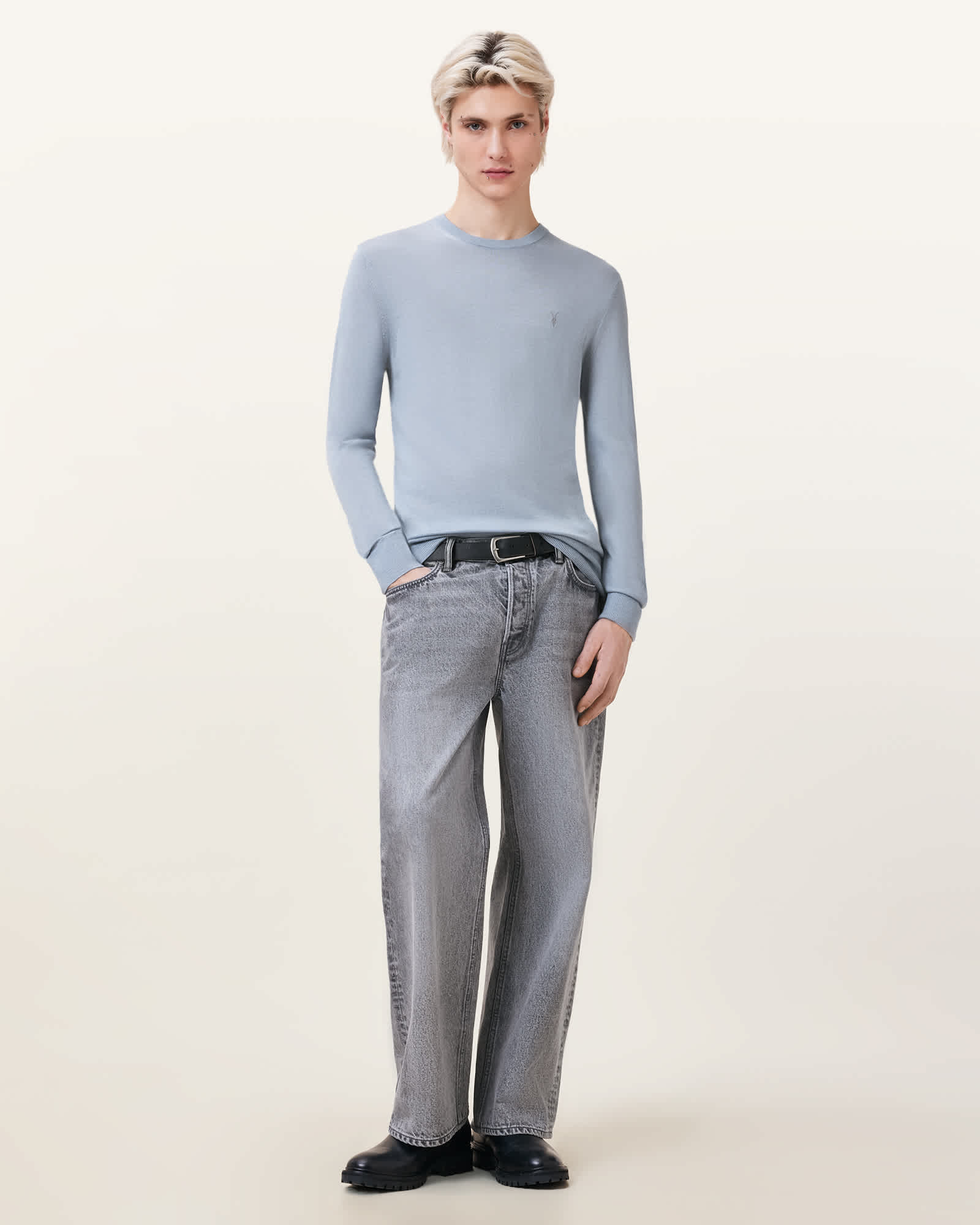 All Saints Mode Merino Wool Ramskull Sweater Willow Blue