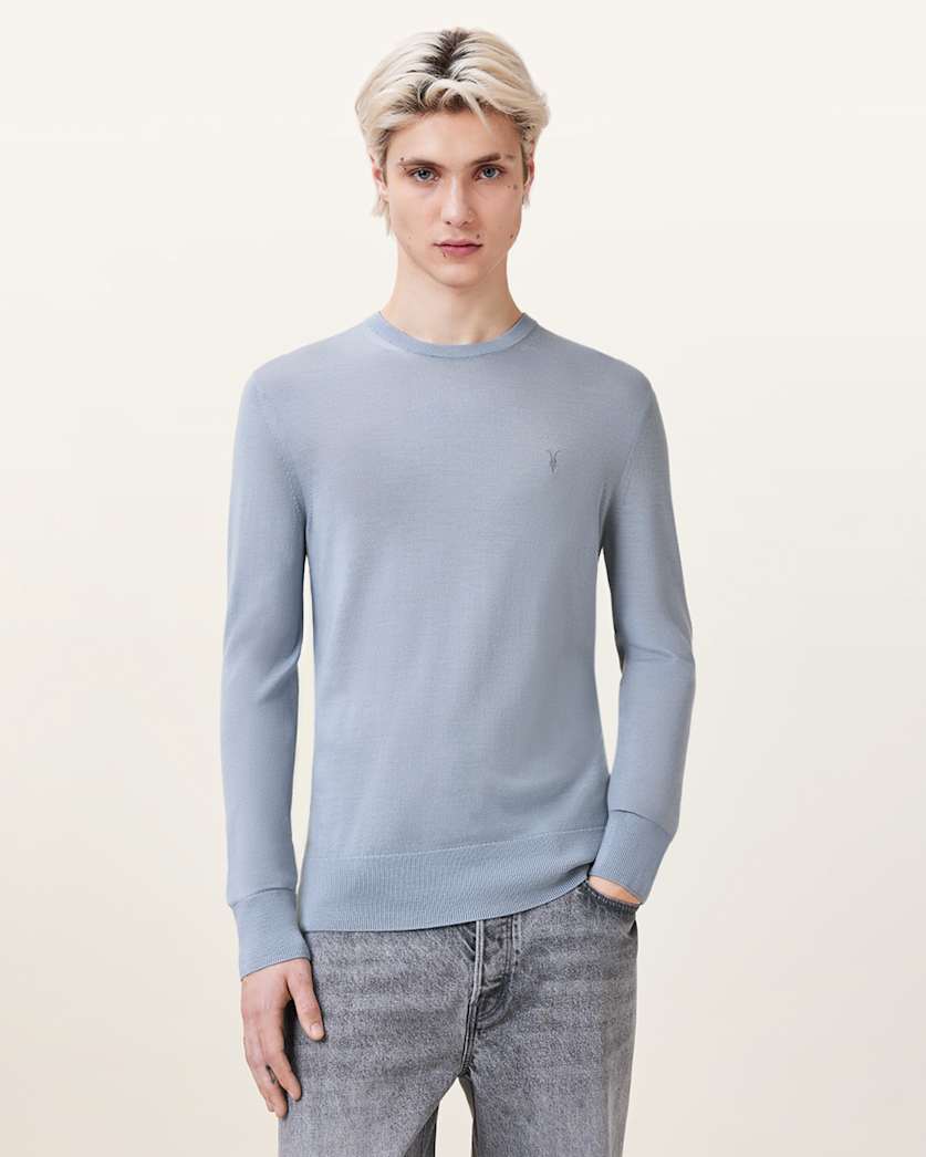 all saints Mode Merino Wool Ramskull Sweater Willow Blue