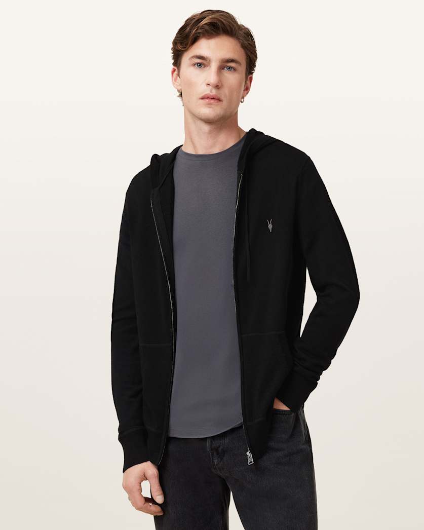 all saints Mode Merino Zip Up Ramskull Hoodie Black