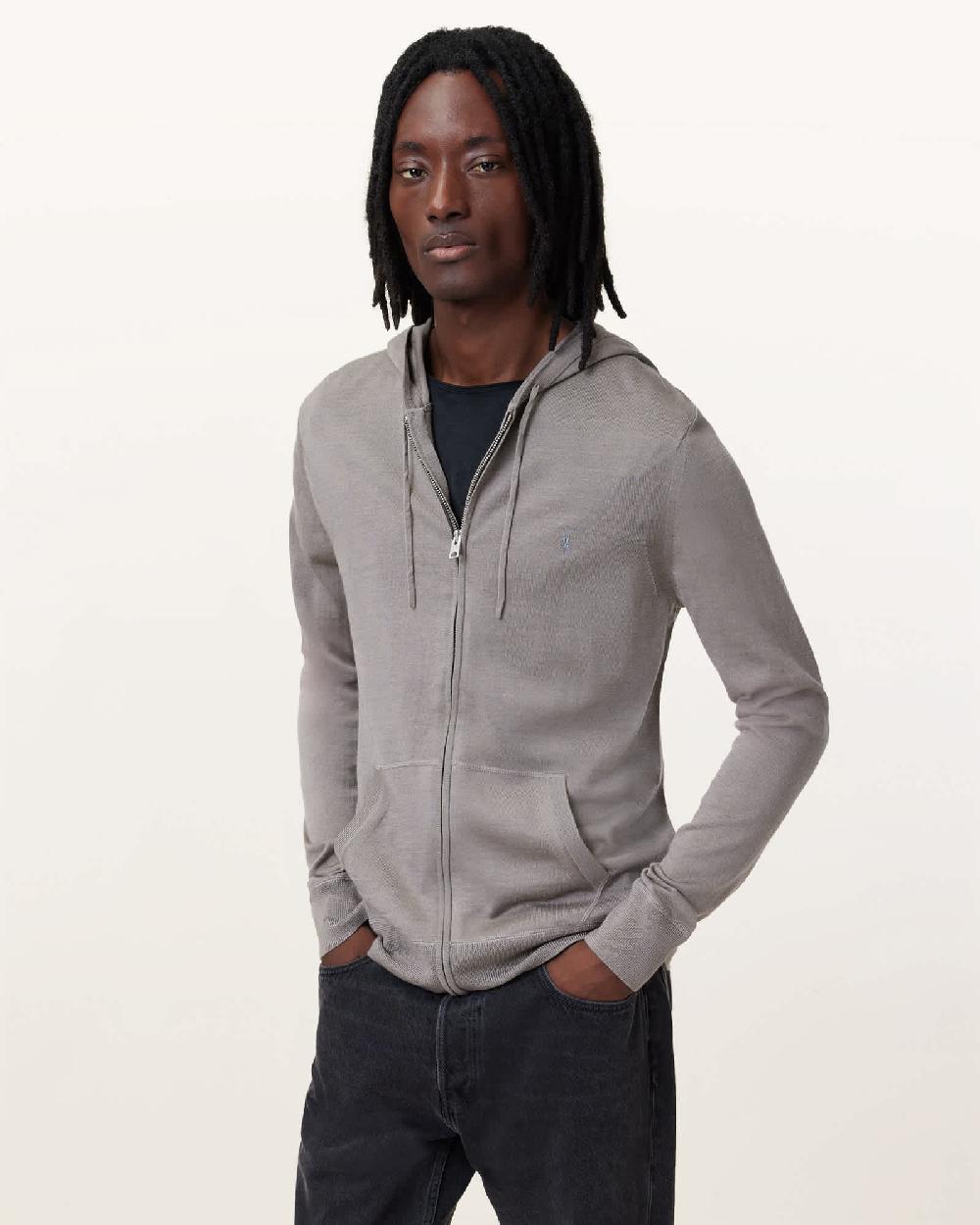 All Saints Mode Merino Zip Up Ramskull Hoodie Chestnut Brown