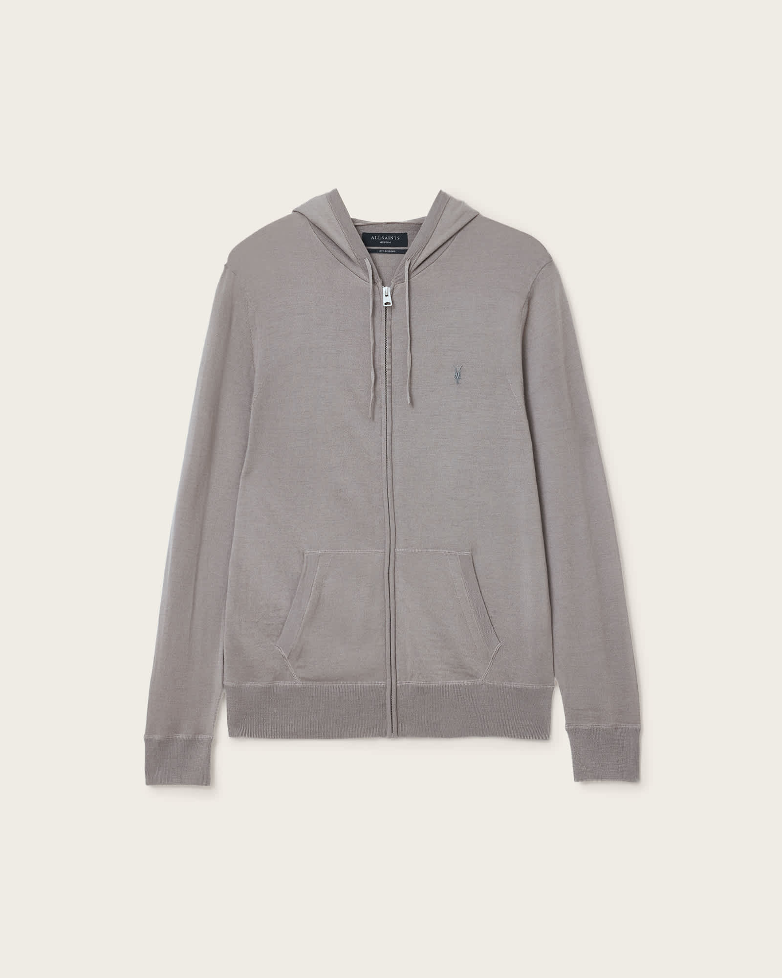 All Saints Mode Merino Zip Up Ramskull Hoodie Chestnut Brown