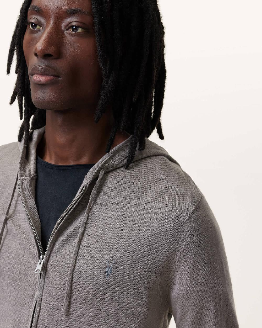 All Saints Mode Merino Zip Up Ramskull Hoodie Chestnut Brown