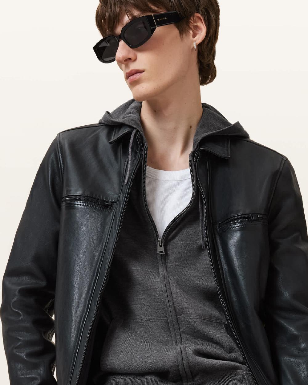 All Saints Mode Merino Zip Up Ramskull Hoodie Monument Gray