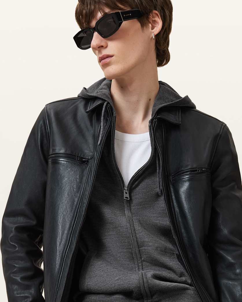 all saints Mode Merino Zip Up Ramskull Hoodie Monument Gray