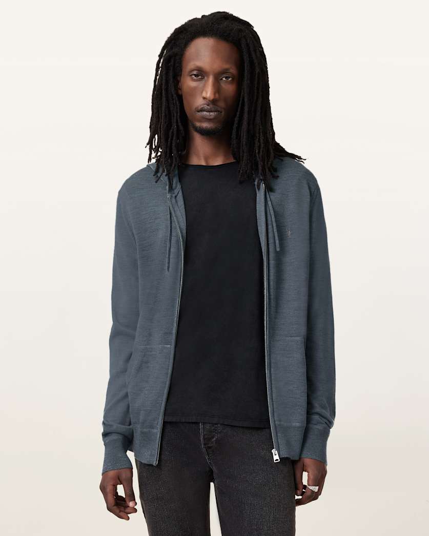 all saints Mode Merino Zip Up Ramskull Hoodie Pitched Blue