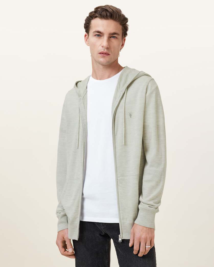 all saints Mode Merino Zip Up Ramskull Hoodie Slate Green