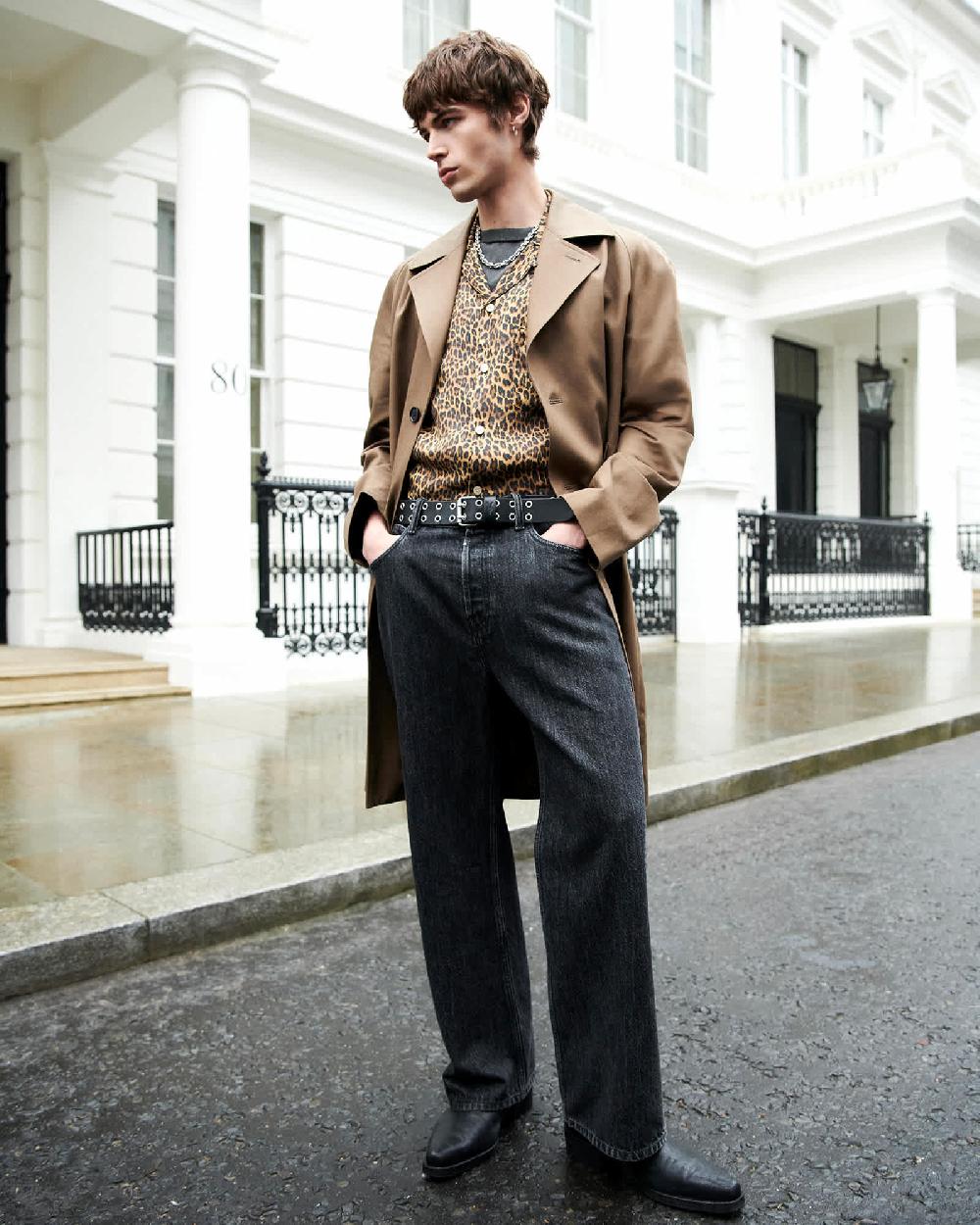 All Saints Montell Relaxed Fit Mac Overcoat Sand Brown