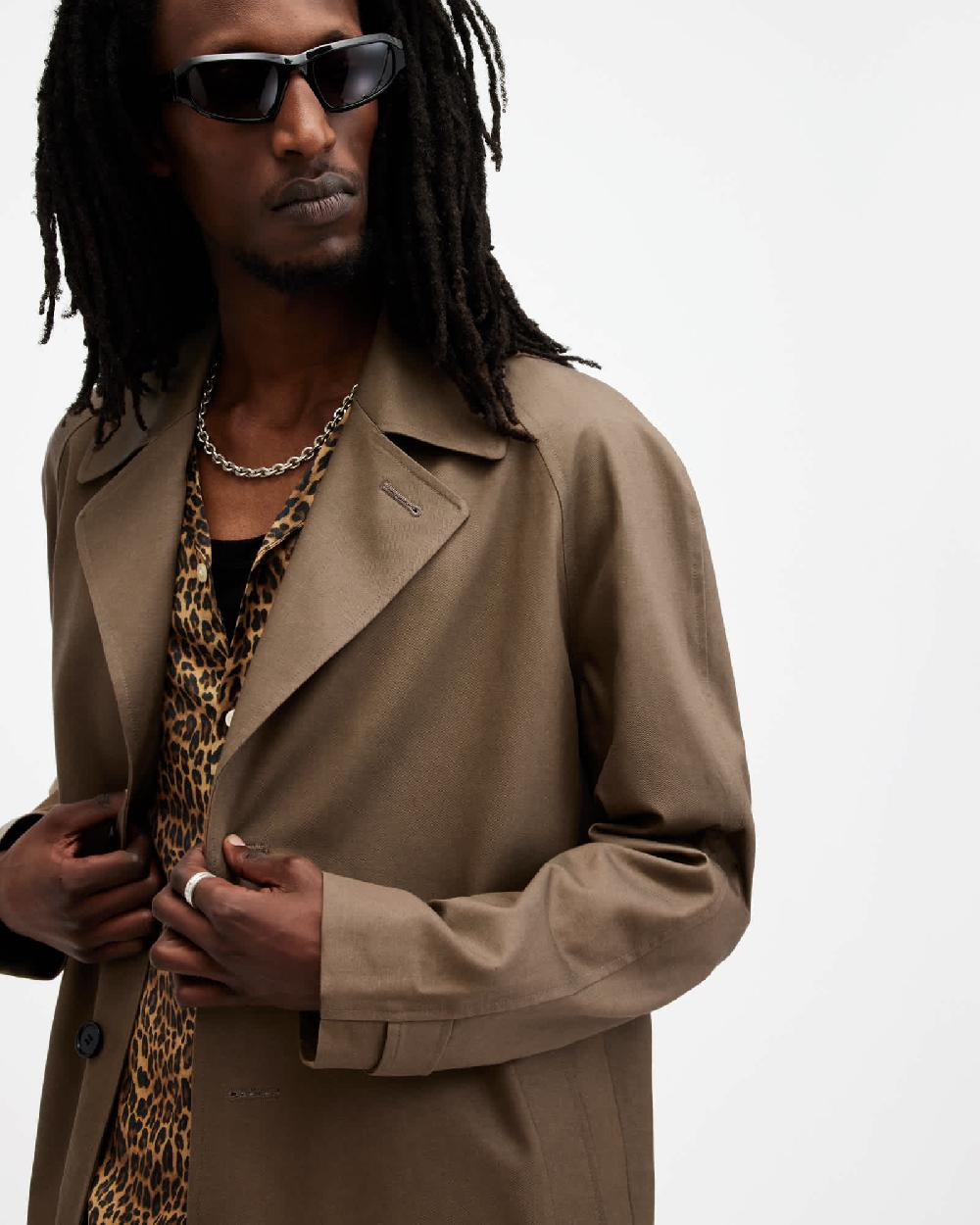 All Saints Montell Relaxed Fit Mac Overcoat Sand Brown