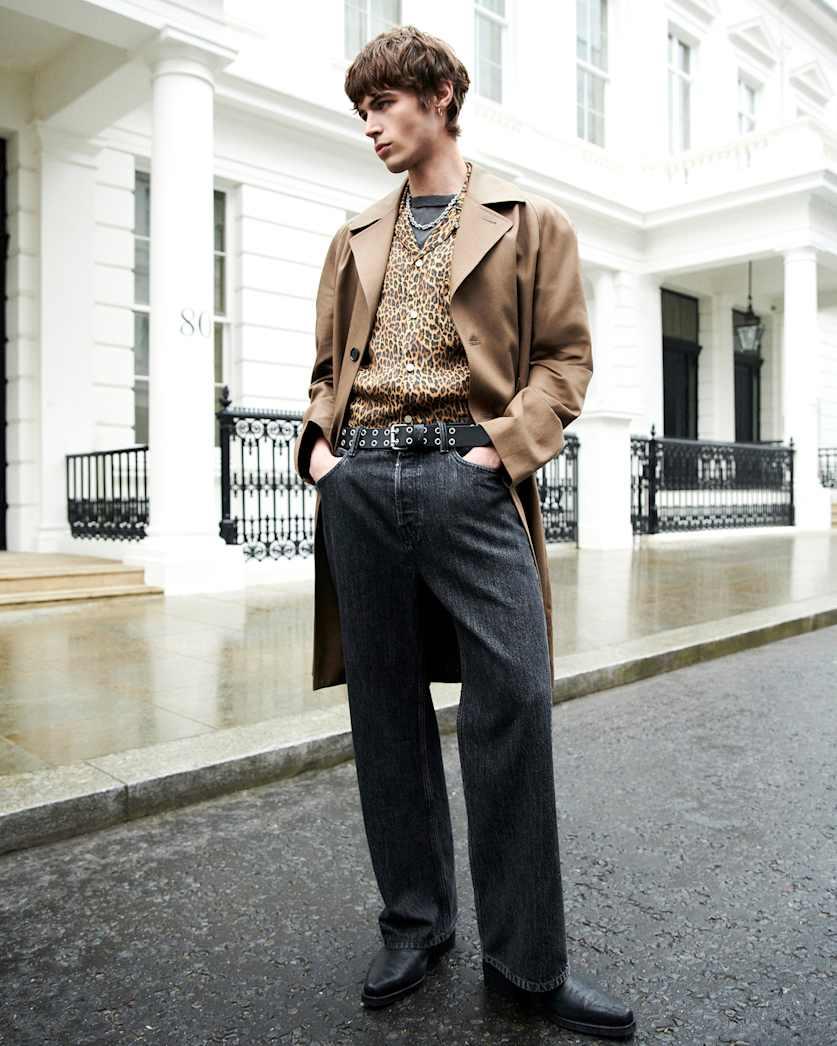 all saints Montell Relaxed Fit Mac Overcoat Sand Brown