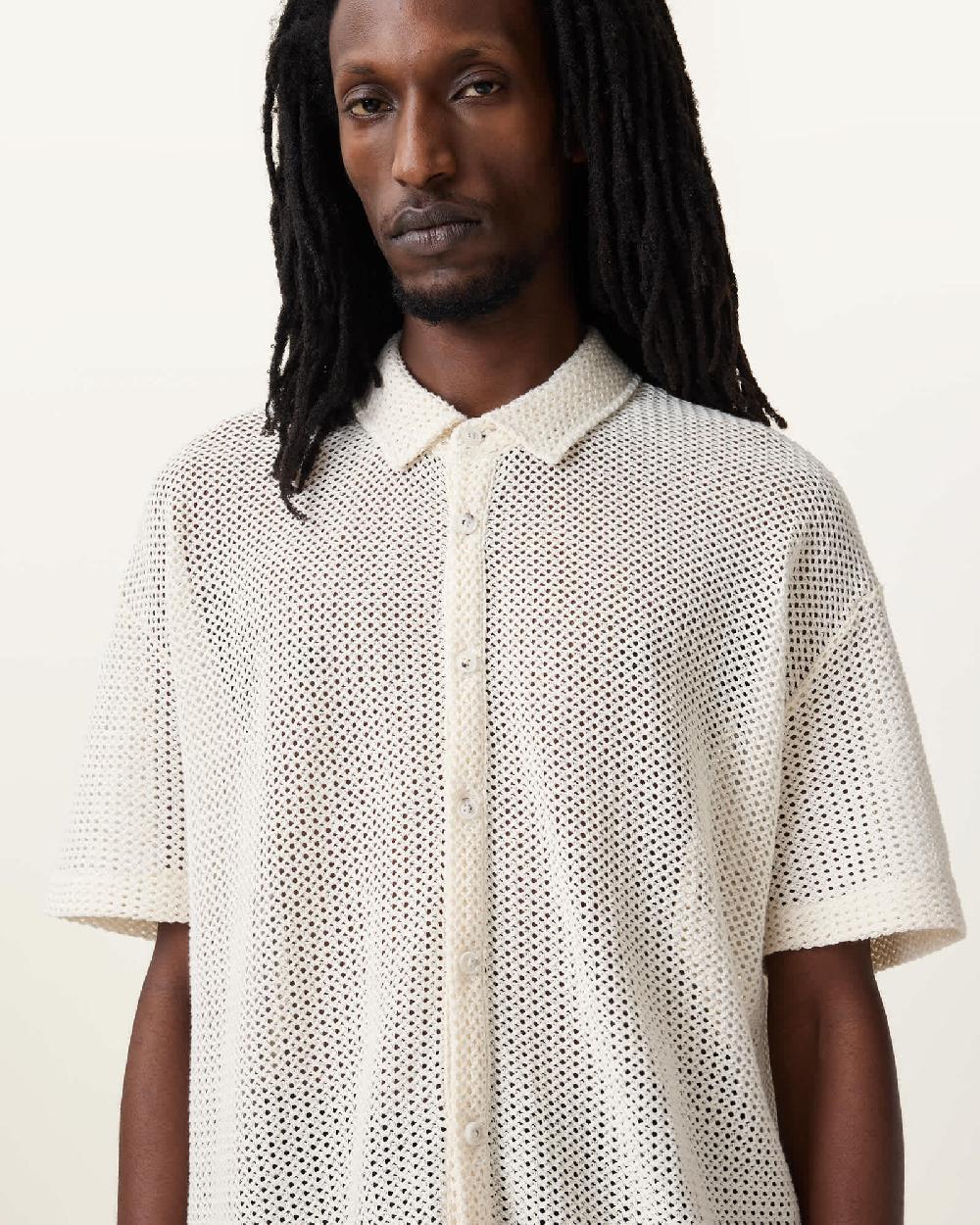All Saints Munroe Short Sleeve Cotton Shirt Chalk White