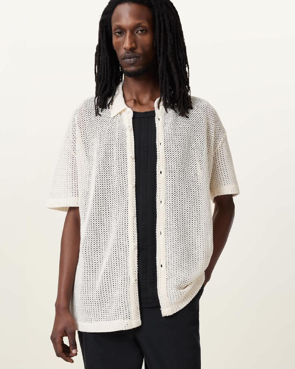 All Saints Munroe Short Sleeve Cotton Shirt Chalk White