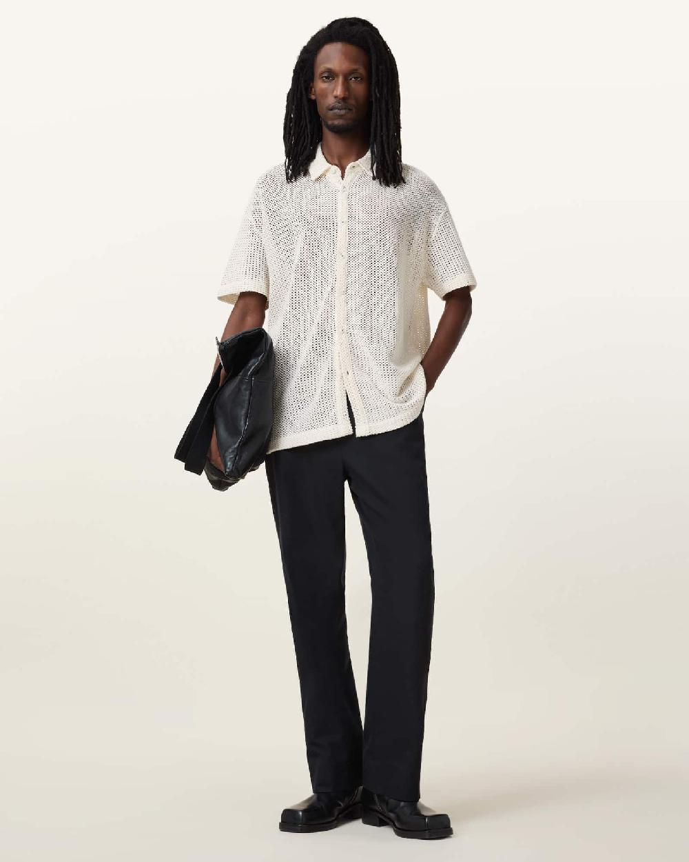 All Saints Munroe Short Sleeve Cotton Shirt Chalk White