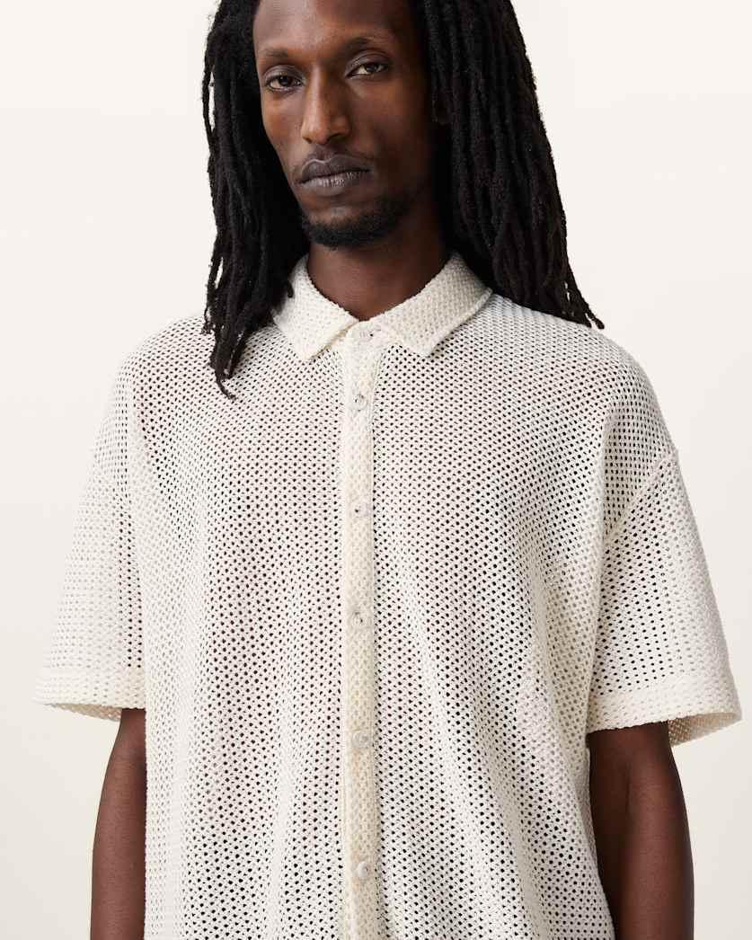 all saints Munroe Short Sleeve Cotton Shirt Chalk White