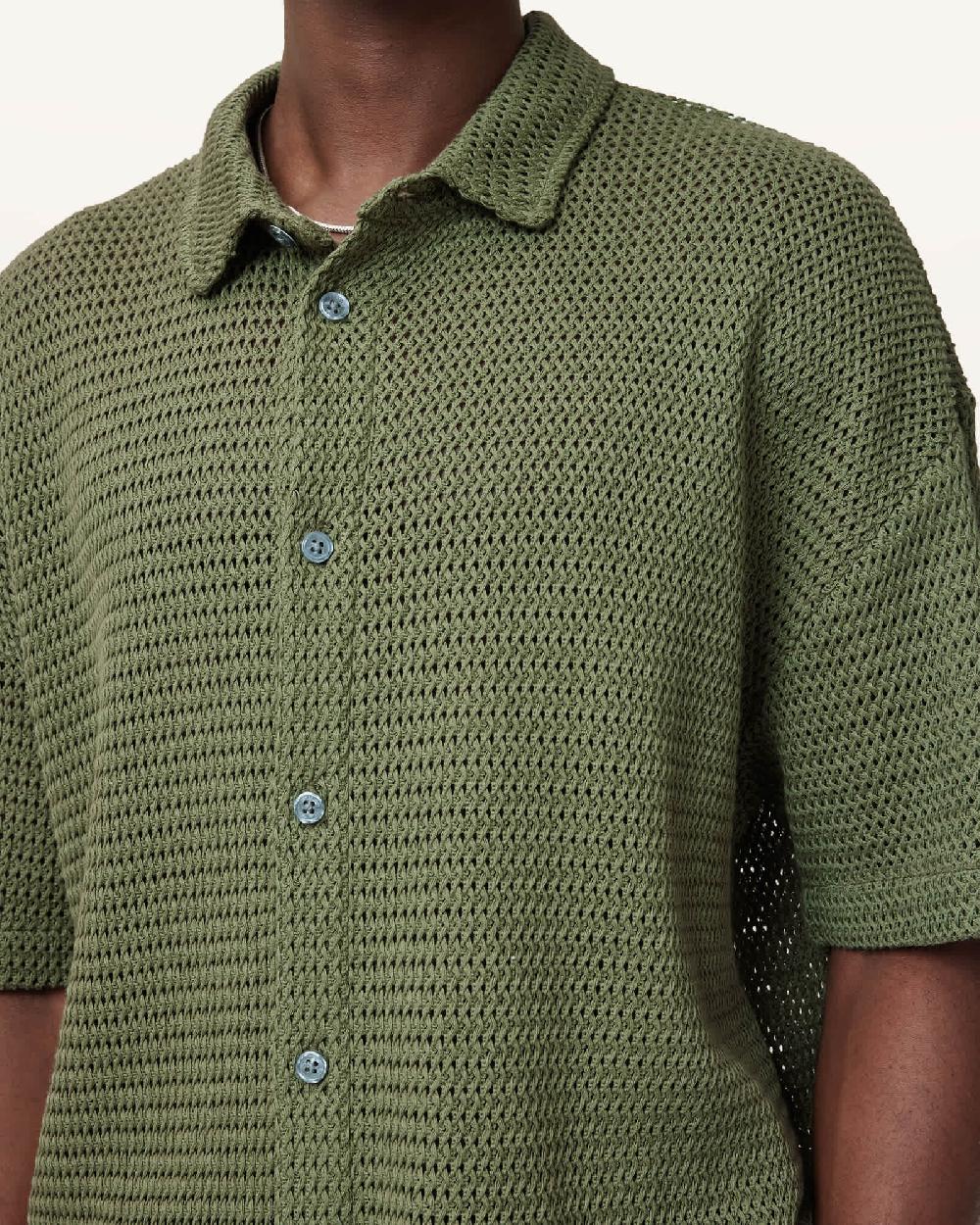 All Saints Munroe Short Sleeve Cotton Shirt Eden Green