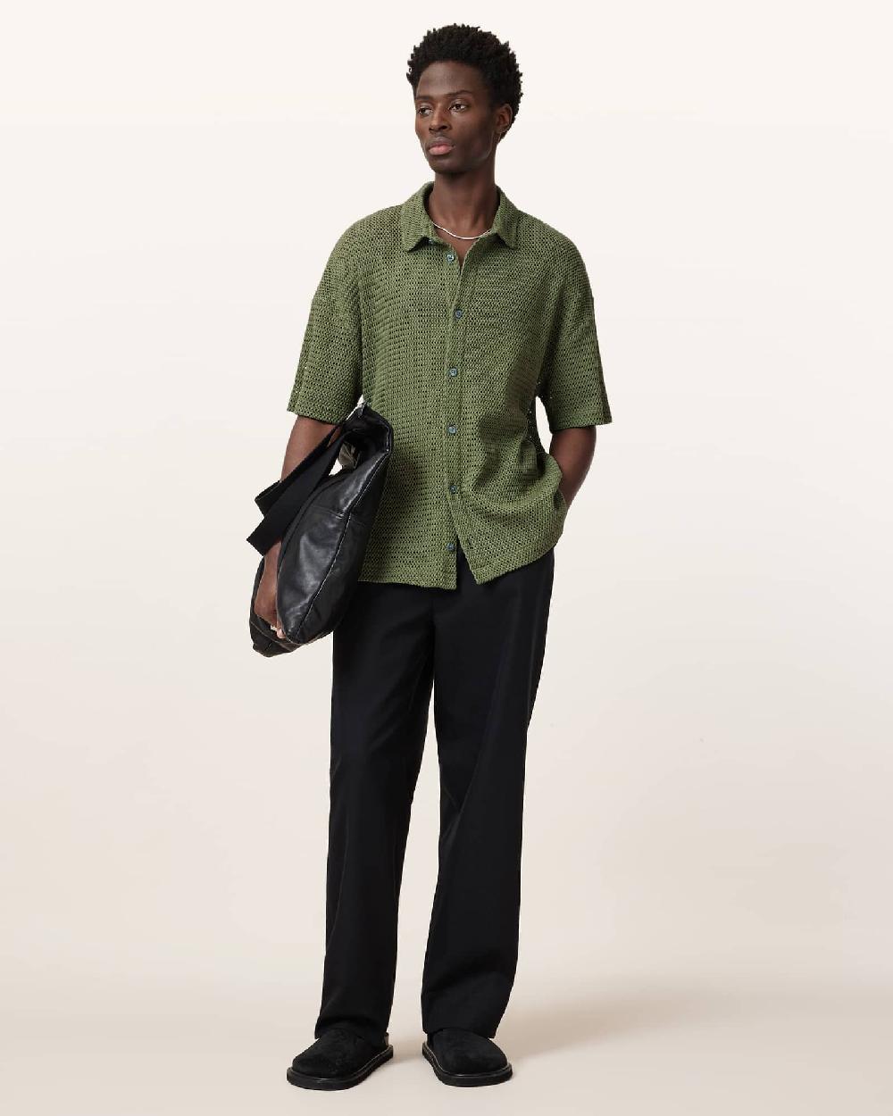 All Saints Munroe Short Sleeve Cotton Shirt Eden Green