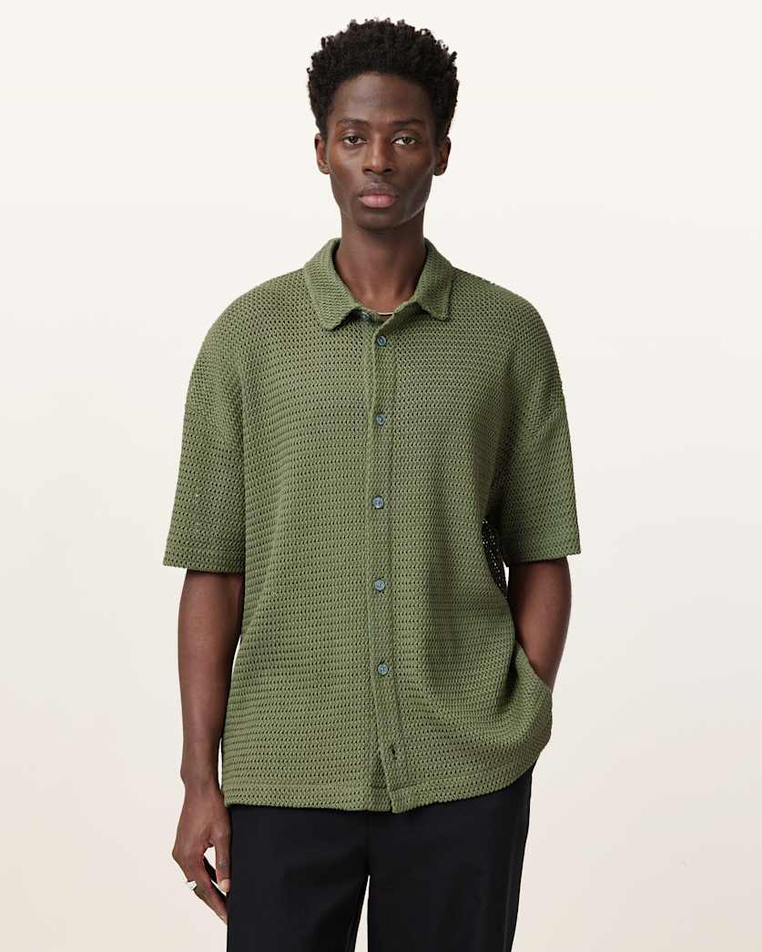 all saints Munroe Short Sleeve Cotton Shirt Eden Green