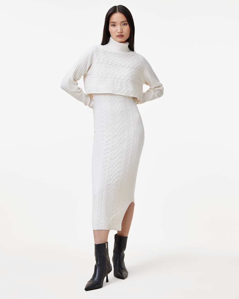 all saints Muriel 2-In-1 Knitted Slim Midi Dress Cloud White