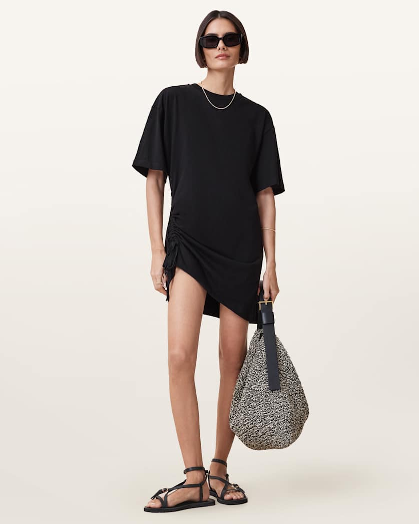all saints Naenia Drawcord Mini T-Shirt Dress Black