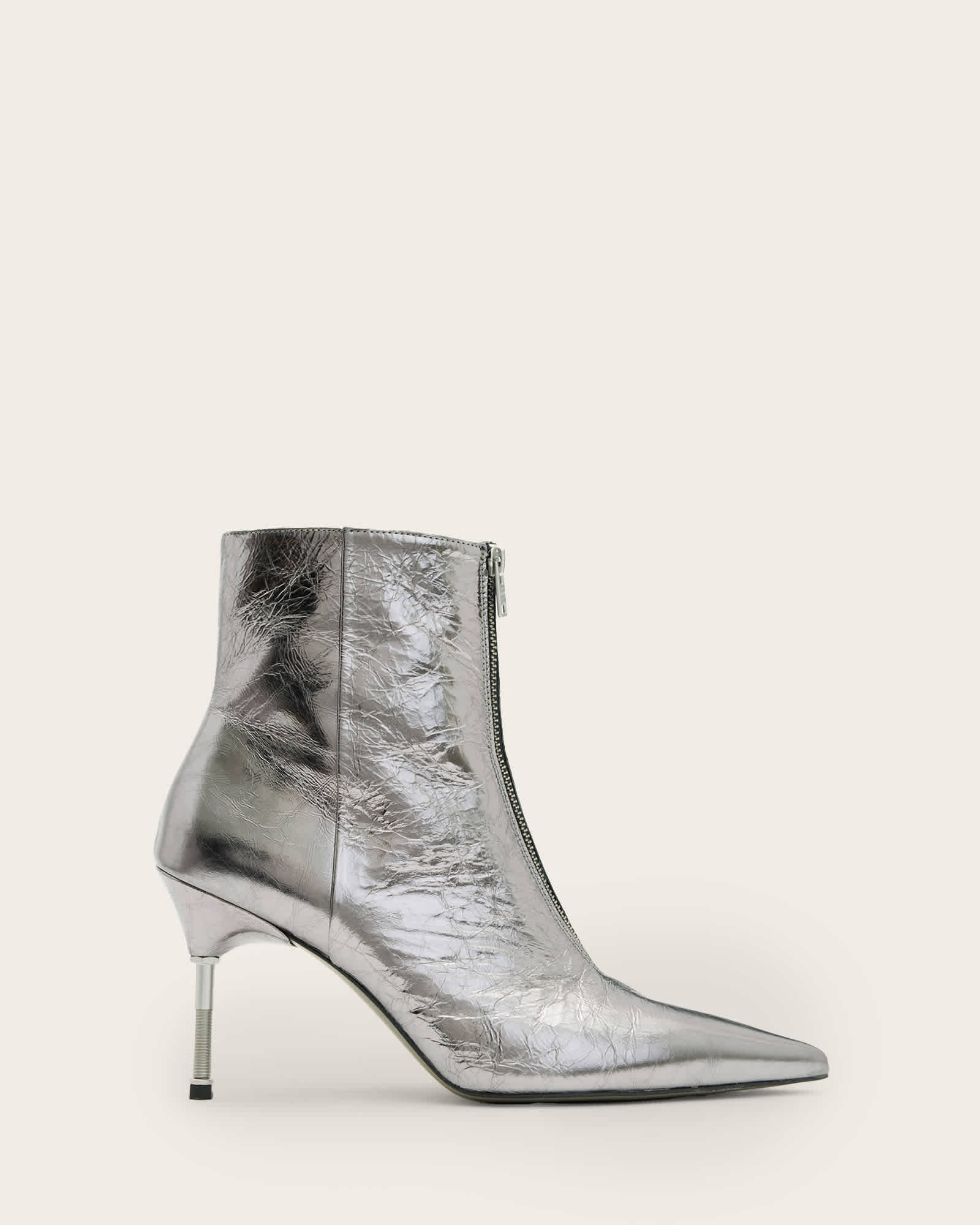 All Saints Natasha Pointed Metallic Leather Boots Gunmetal Grey