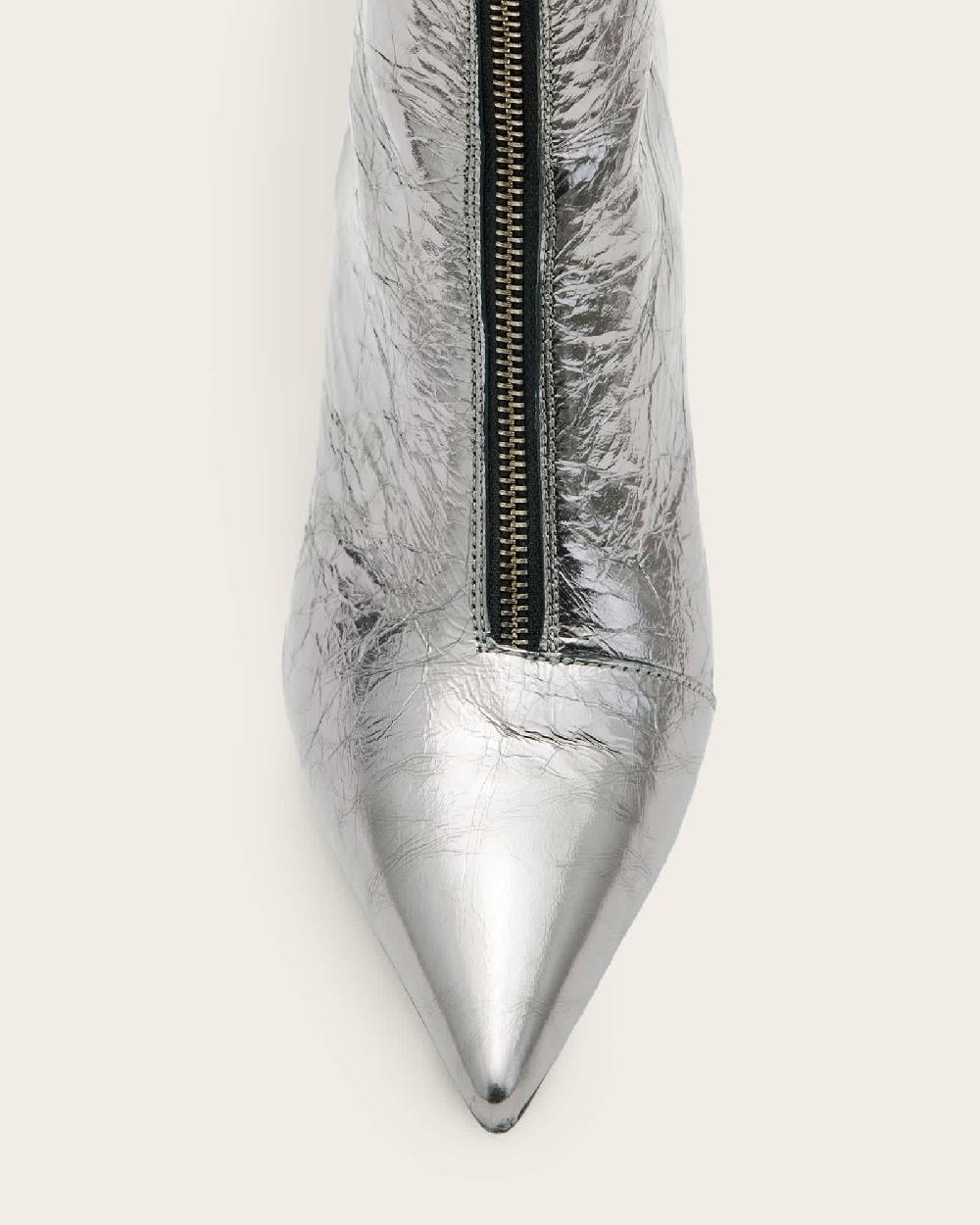 All Saints Natasha Pointed Metallic Leather Boots Gunmetal Grey