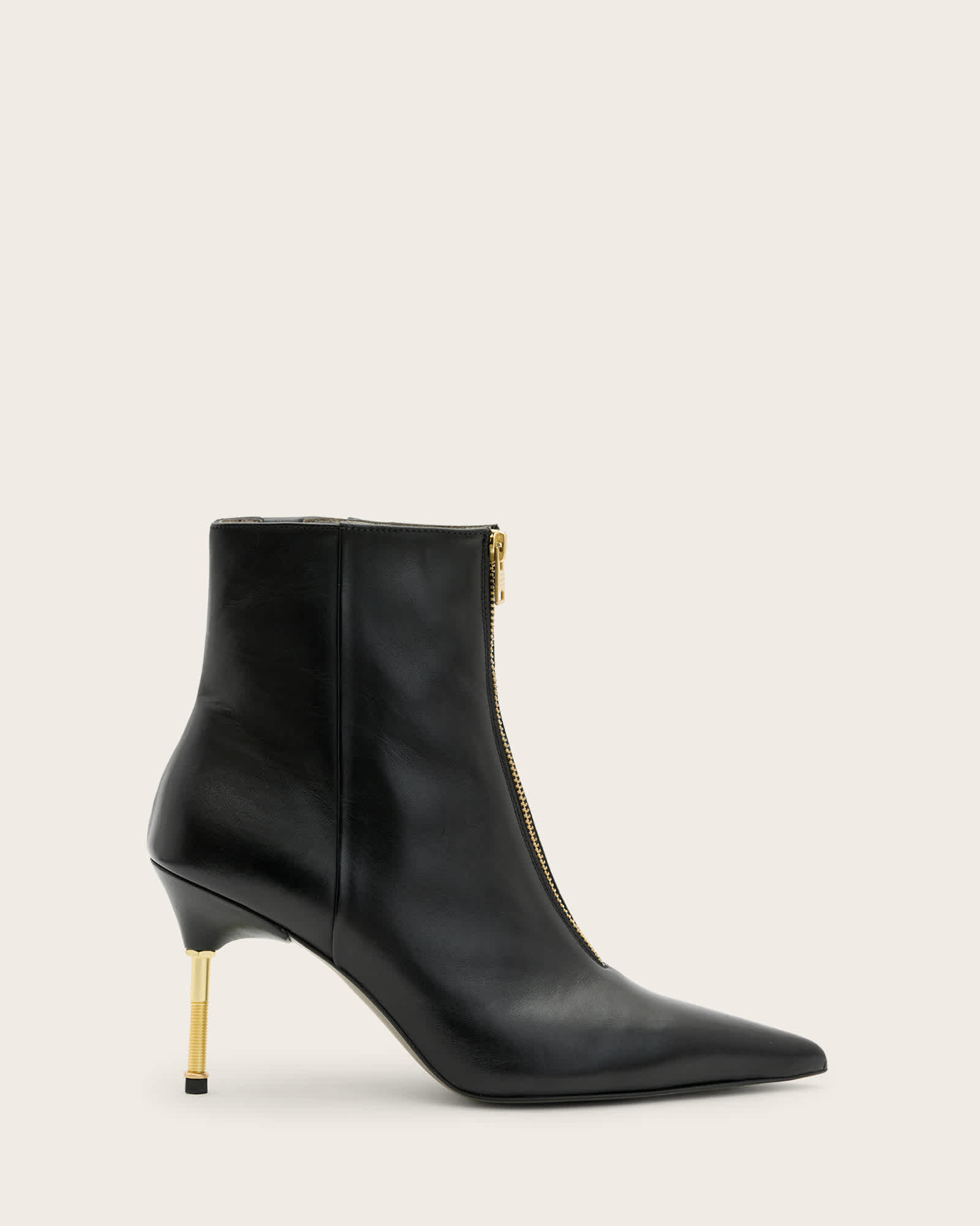 All Saints Natasha Pointed Zip Up Leather Boots BLACK/WARM BRASS