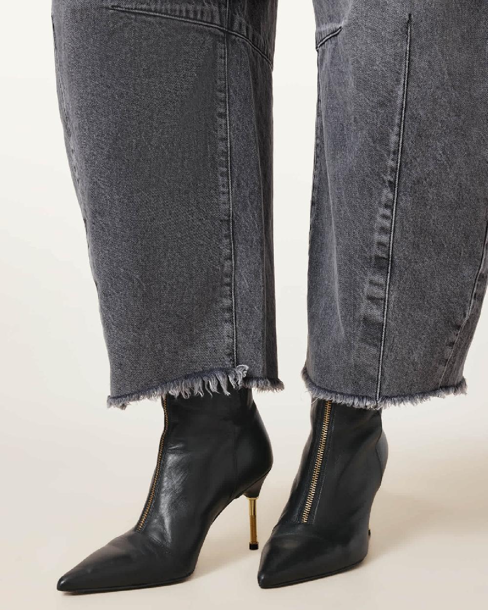 All Saints Natasha Pointed Zip Up Leather Boots BLACK/WARM BRASS