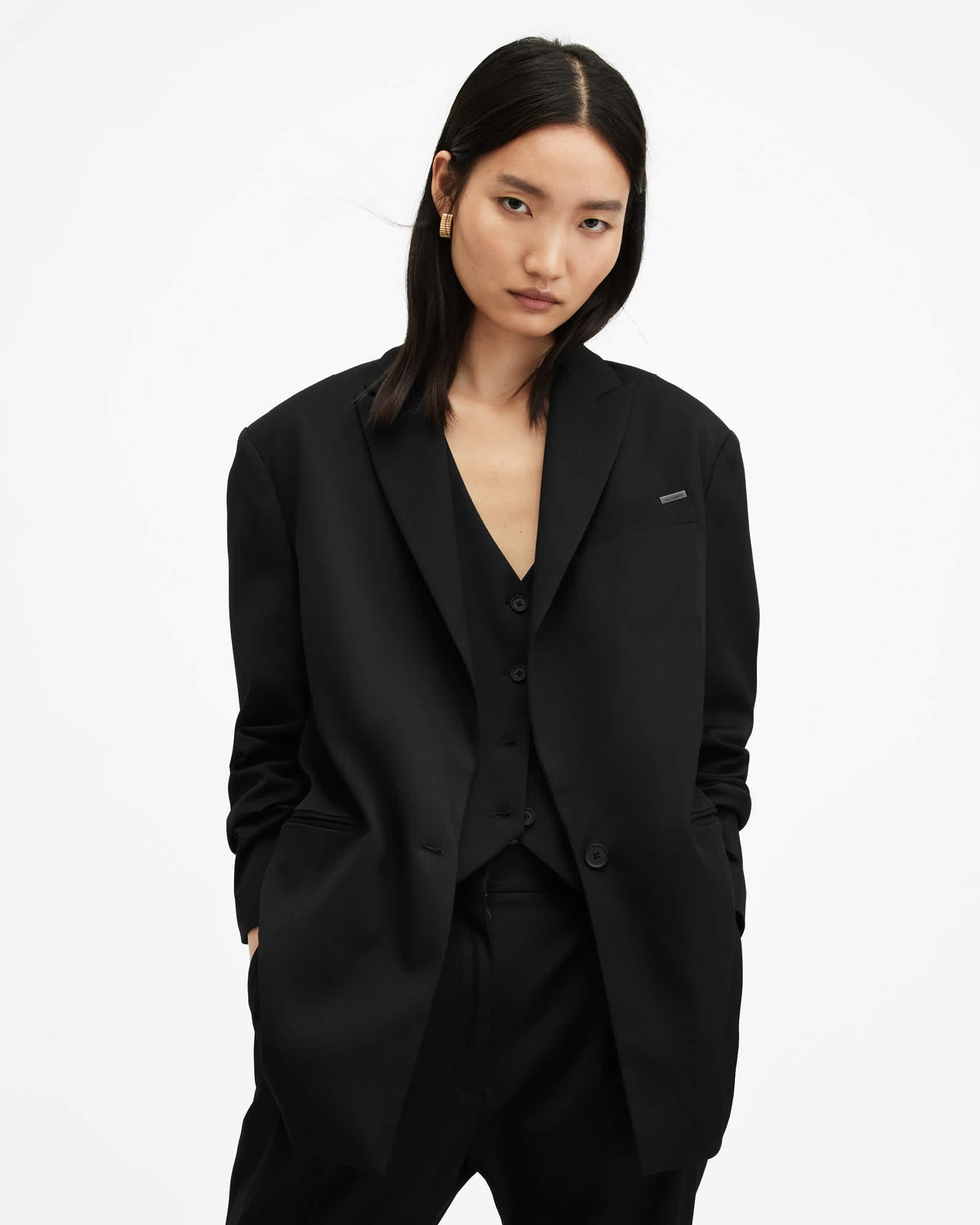 All Saints Nellie Single Breasted Relaxed Blazer Black