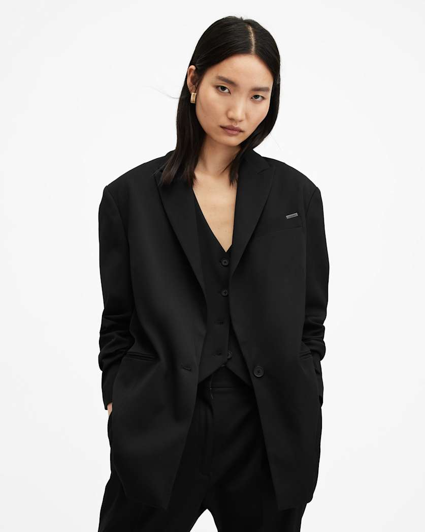all saints Nellie Single Breasted Relaxed Blazer Black