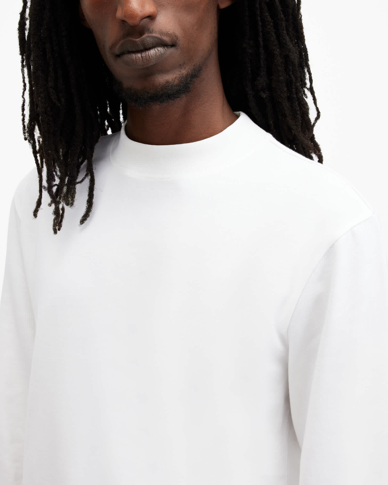 All Saints Nero Mock Neck Relaxed Fit T-Shirt Chalk White