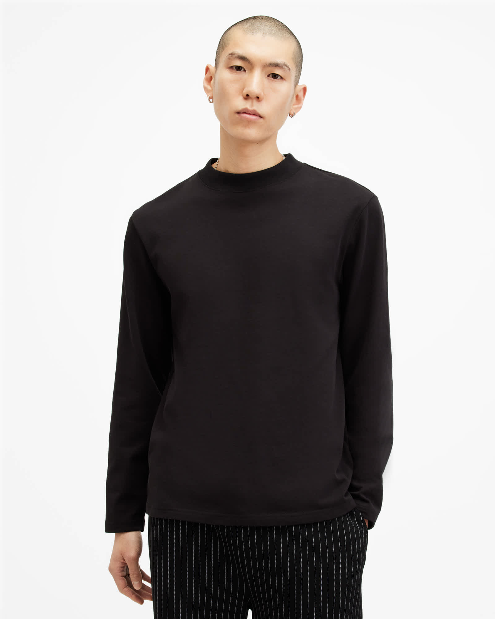 All Saints Nero Mock Neck Relaxed Fit T-Shirt Jet Black