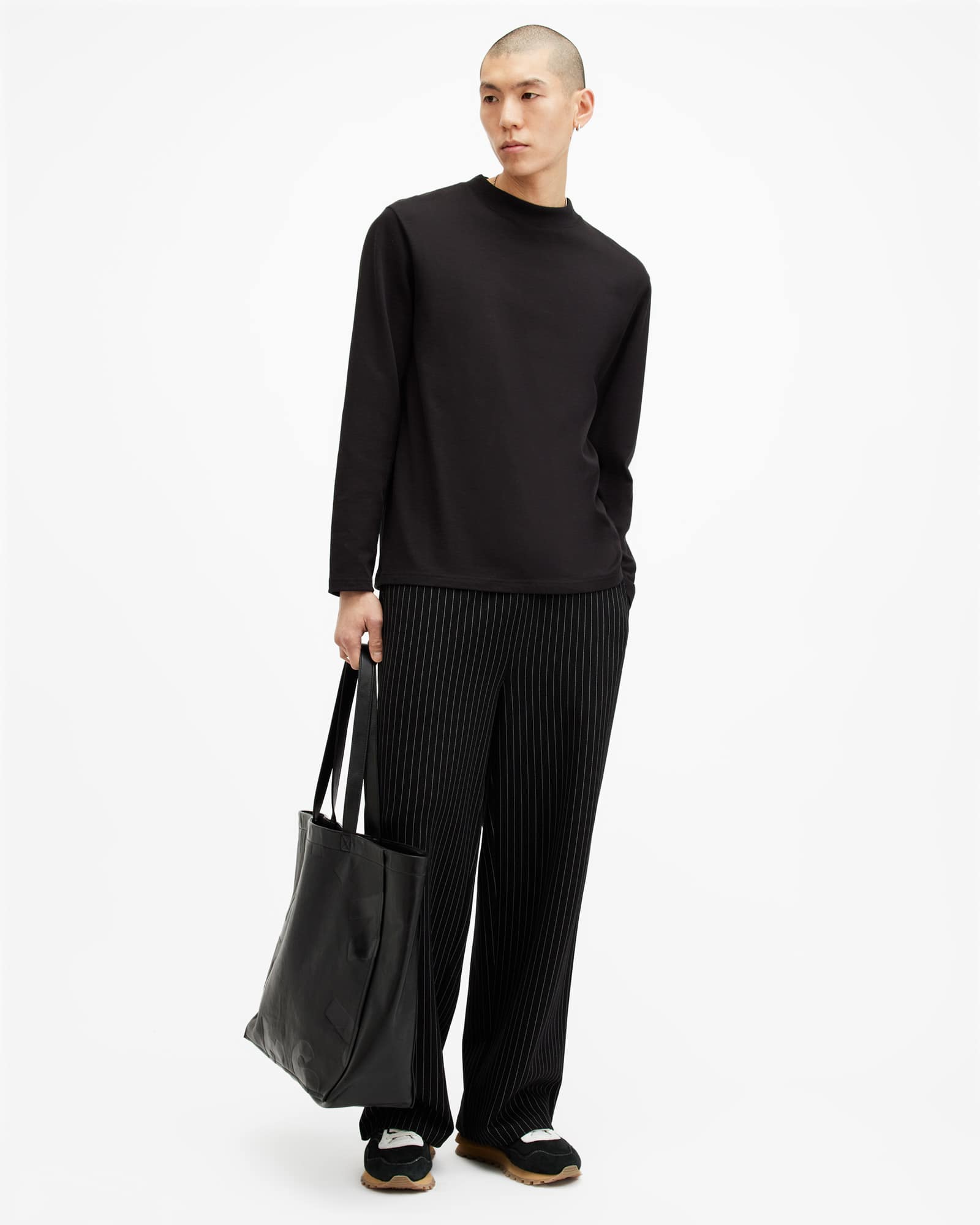 All Saints Nero Mock Neck Relaxed Fit T-Shirt Jet Black