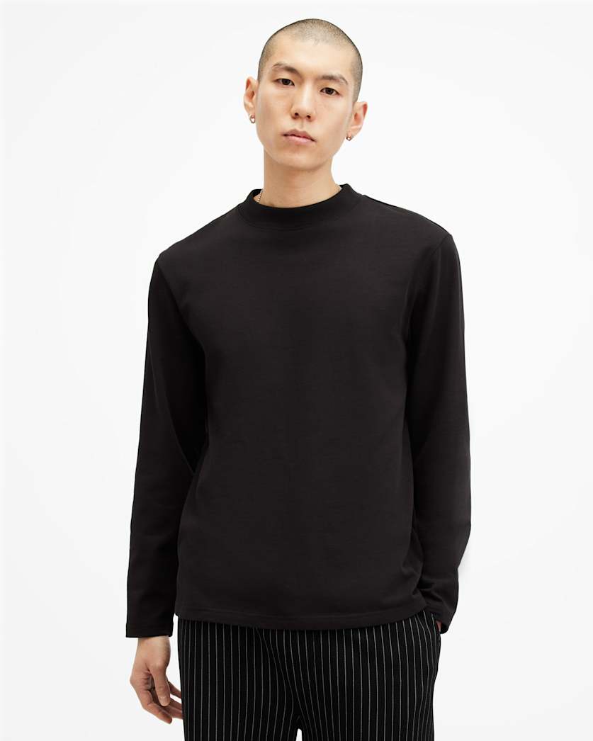 all saints Nero Mock Neck Relaxed Fit T-Shirt Jet Black