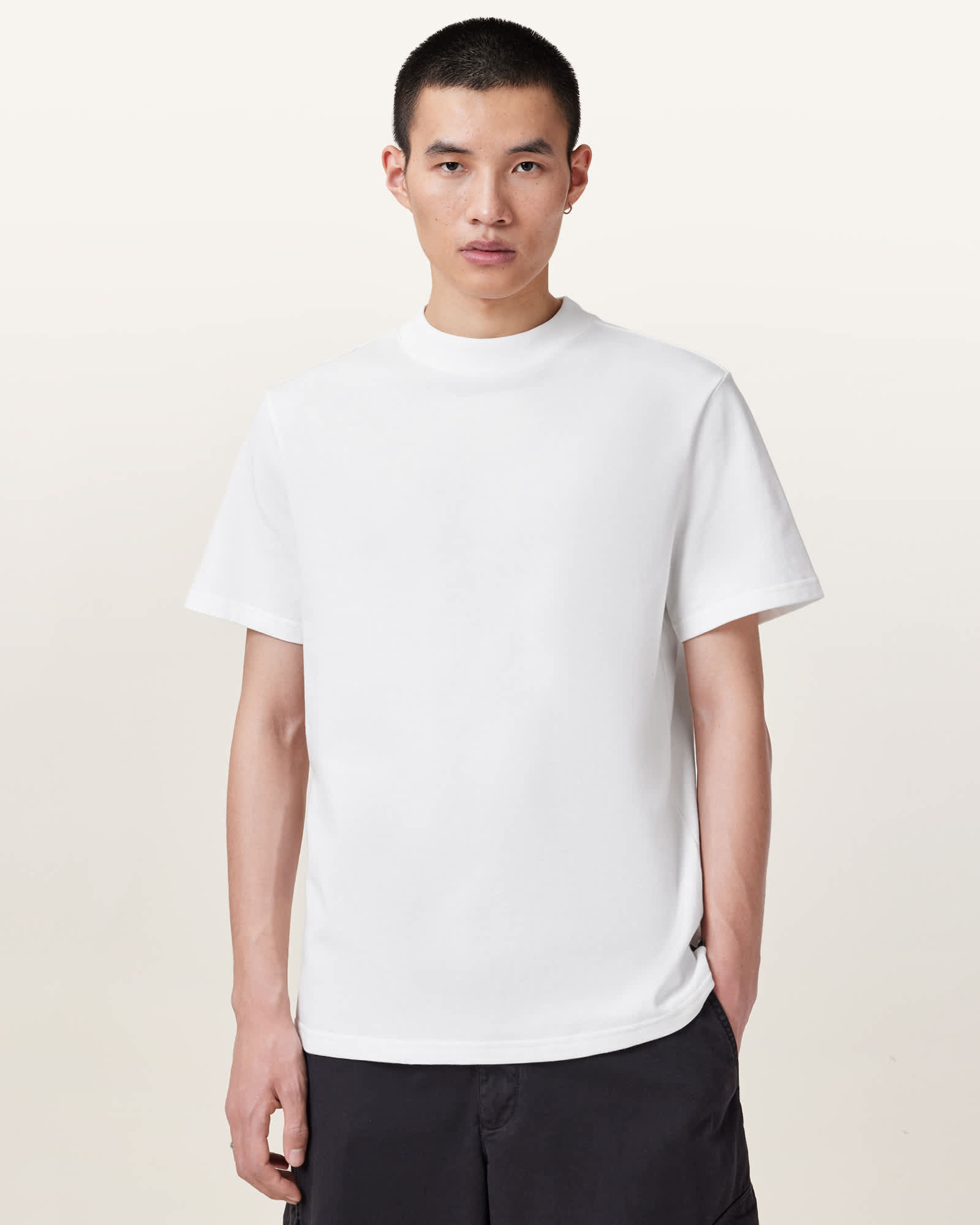 All Saints Nero Mock Neck Short Sleeve T-Shirt Chalk White