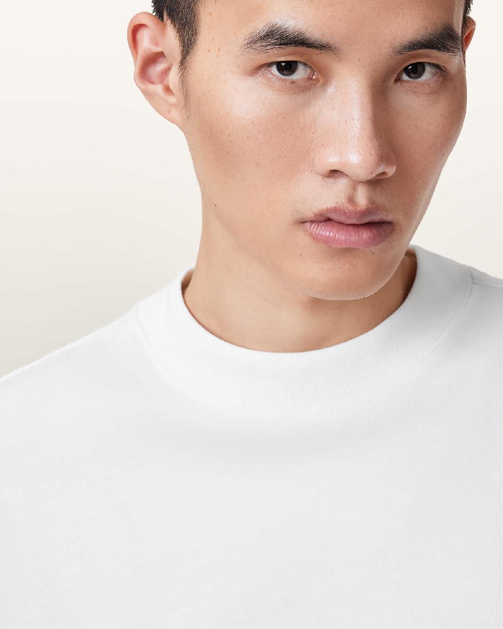 All Saints Nero Mock Neck Short Sleeve T-Shirt Chalk White