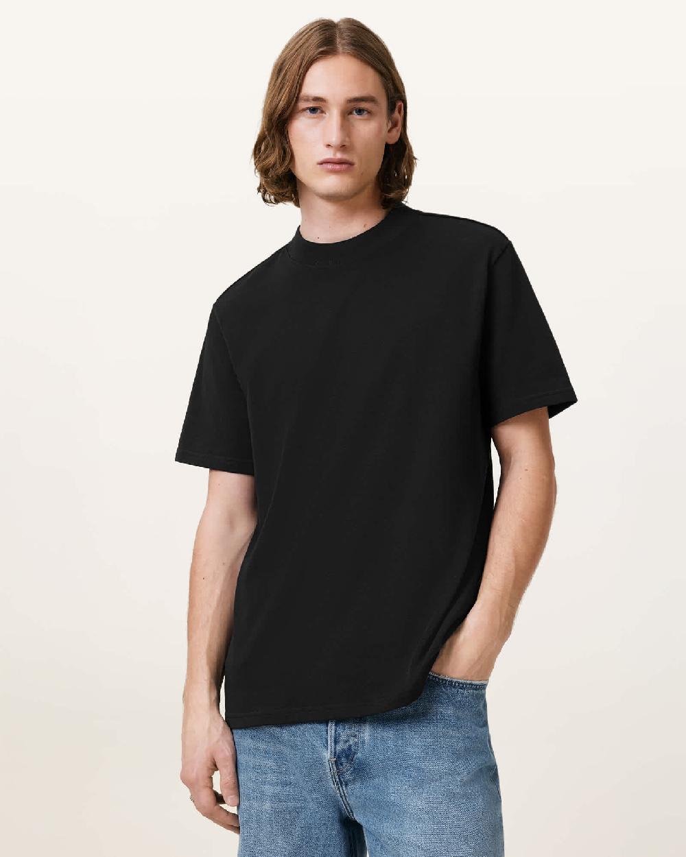 All Saints Nero Mock Neck Short Sleeve T-Shirt Jet Black