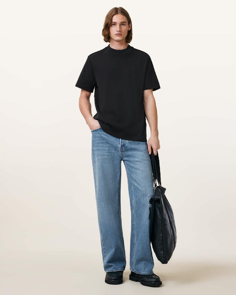 All Saints Nero Mock Neck Short Sleeve T-Shirt Jet Black